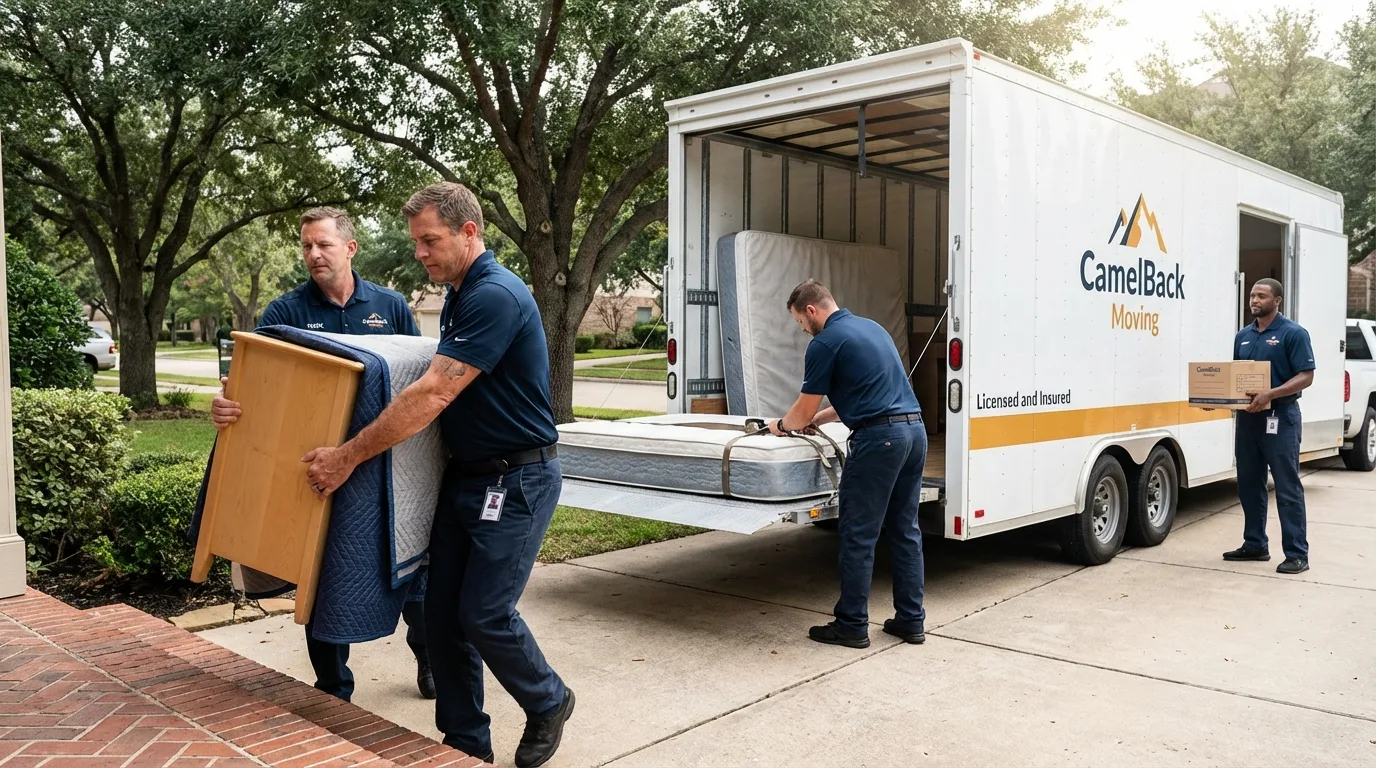 Crew loading residential truck for cross-state move from Shelter Island Heights, NY