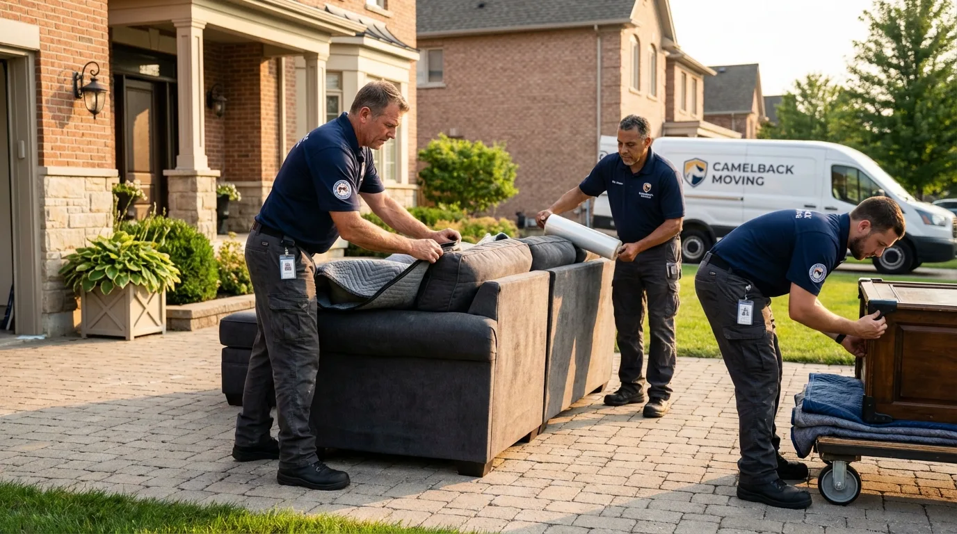 Large estate moving crew wrapping furniture in Shelter Island Heights, NY